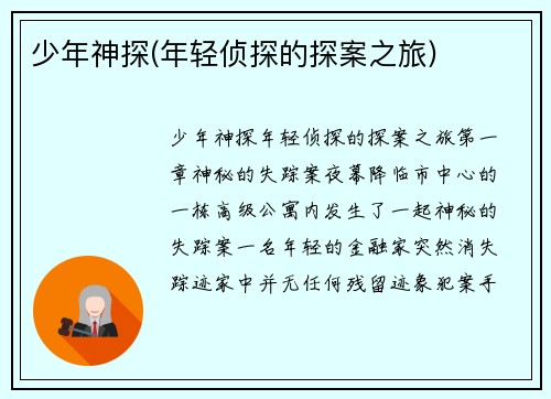 少年神探(年轻侦探的探案之旅)